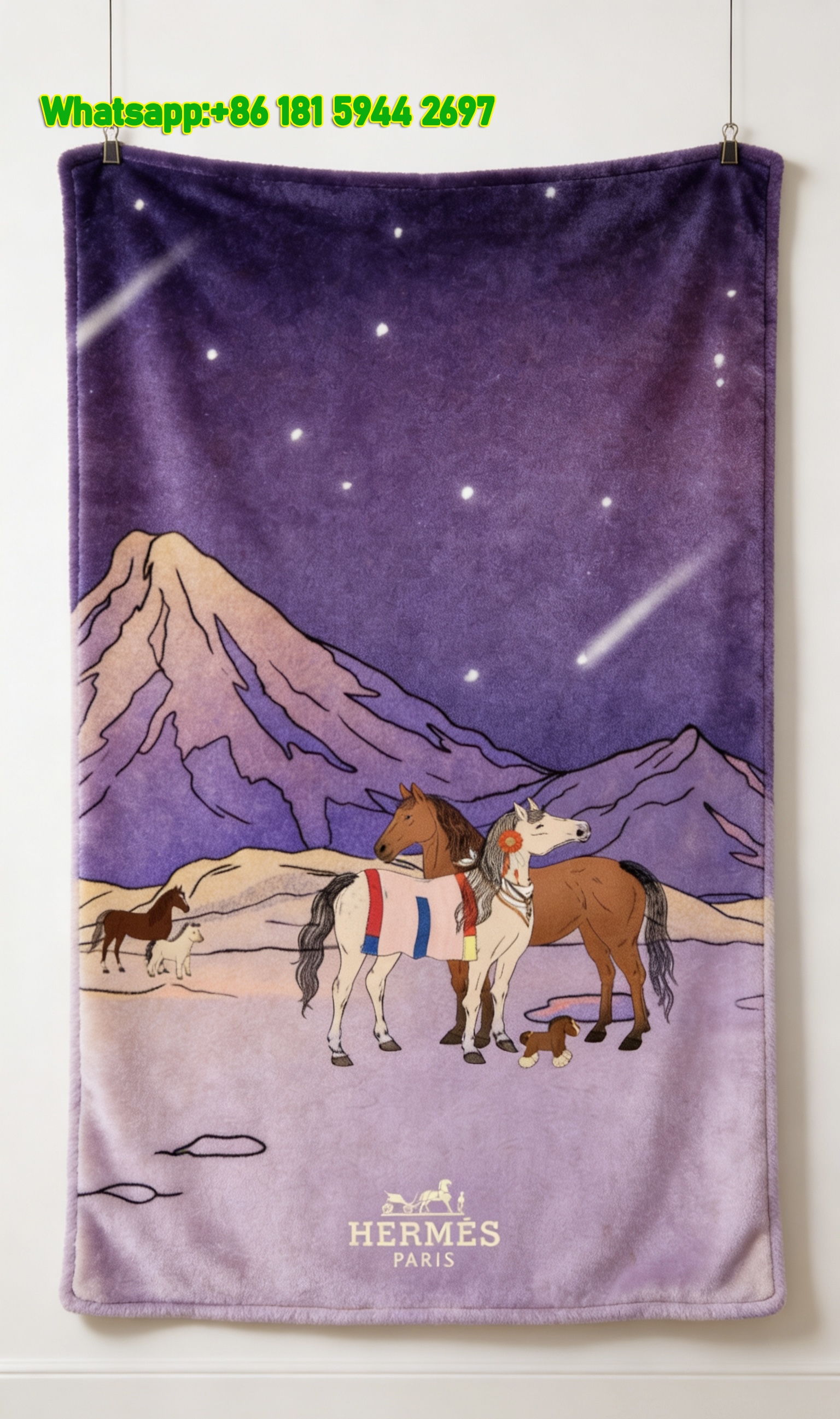Hermes Starry Mountain Equestrian Family Flannel Throw Blanket IMG_5292